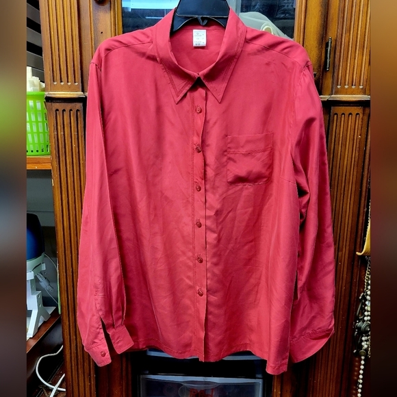 No Brand Button-Up Long Sleeve Shirt Size 20 (Uk 22) 100% Silk Red - Picture 1 of 3